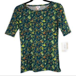 Lularoe Gigi Womens Fitted Top Floral Abstract Green XS NEW